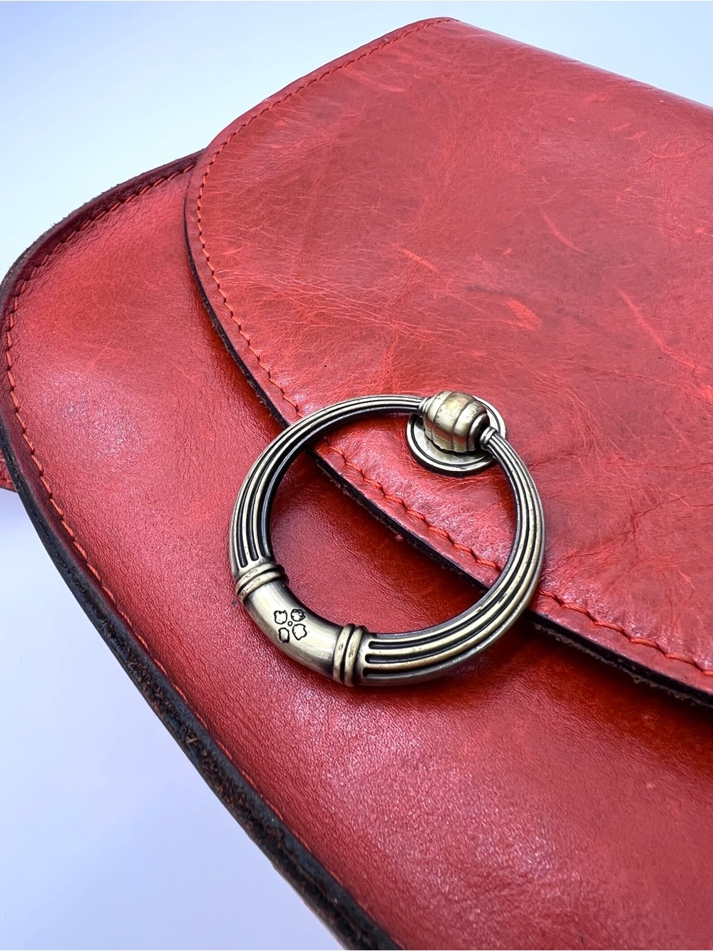 Patricia Nash Tooled Leather Crossbody Saddle Bag Red Ring Flap - Picture 16 of 16